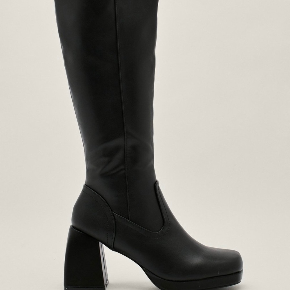 SOLD Nasty gal black faux leather knee high boots